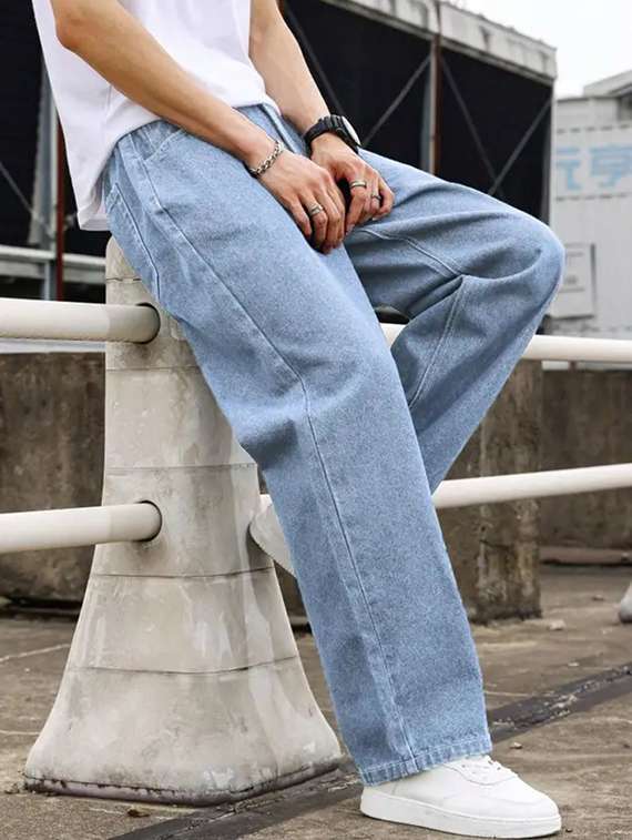 men plain mid rise full length relaxed fit jeans