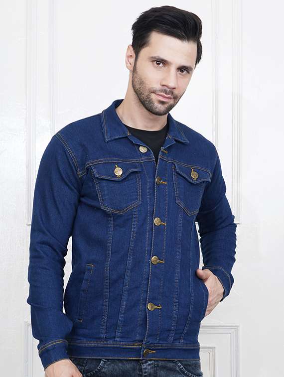 men solid long sleeve regular fit denim jacket
