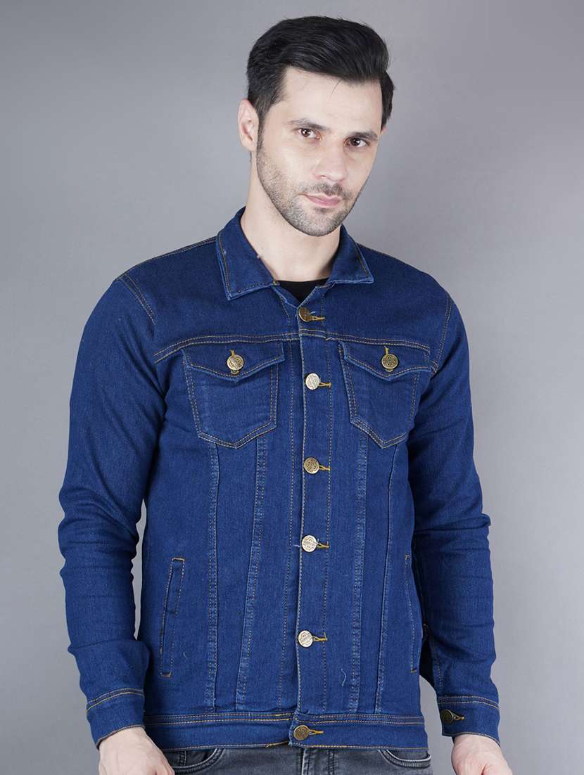 men solid long sleeves denim jacket