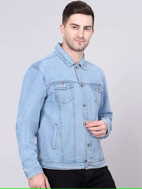 men solid long sleeve regular fit denim jacket
