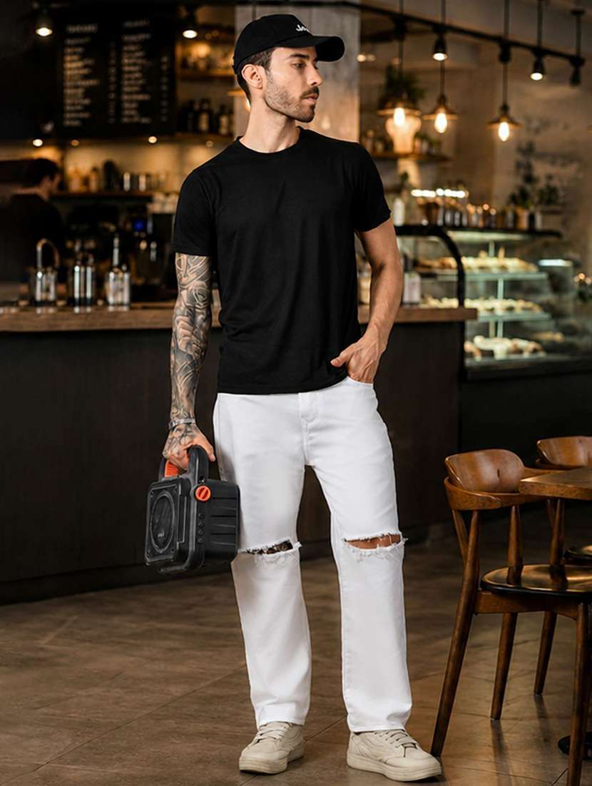 Men Slash Knee Mid Rise Full Length Straight Jeans - 22690314 -  Standard Image - 3