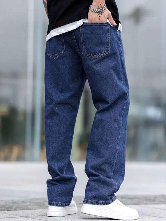 Men Plain Mid Rise Full Length Baggy Jeans - 22690439 -  Standard Image - 3