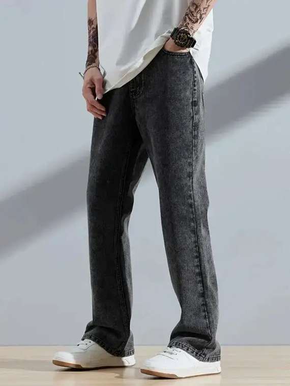 men washed mid rise full length relaxed fit jeans