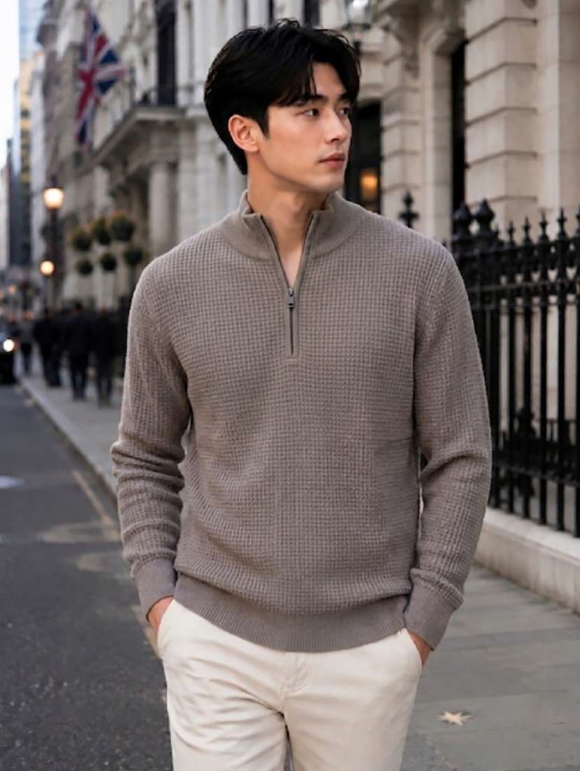 men self design long sleeve regualr fit pullover