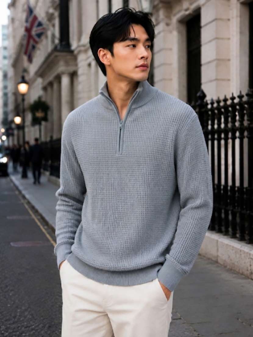 men self design long sleeve regualr fit pullover