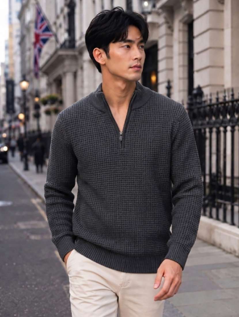 men self design long sleeve regualr fit pullover
