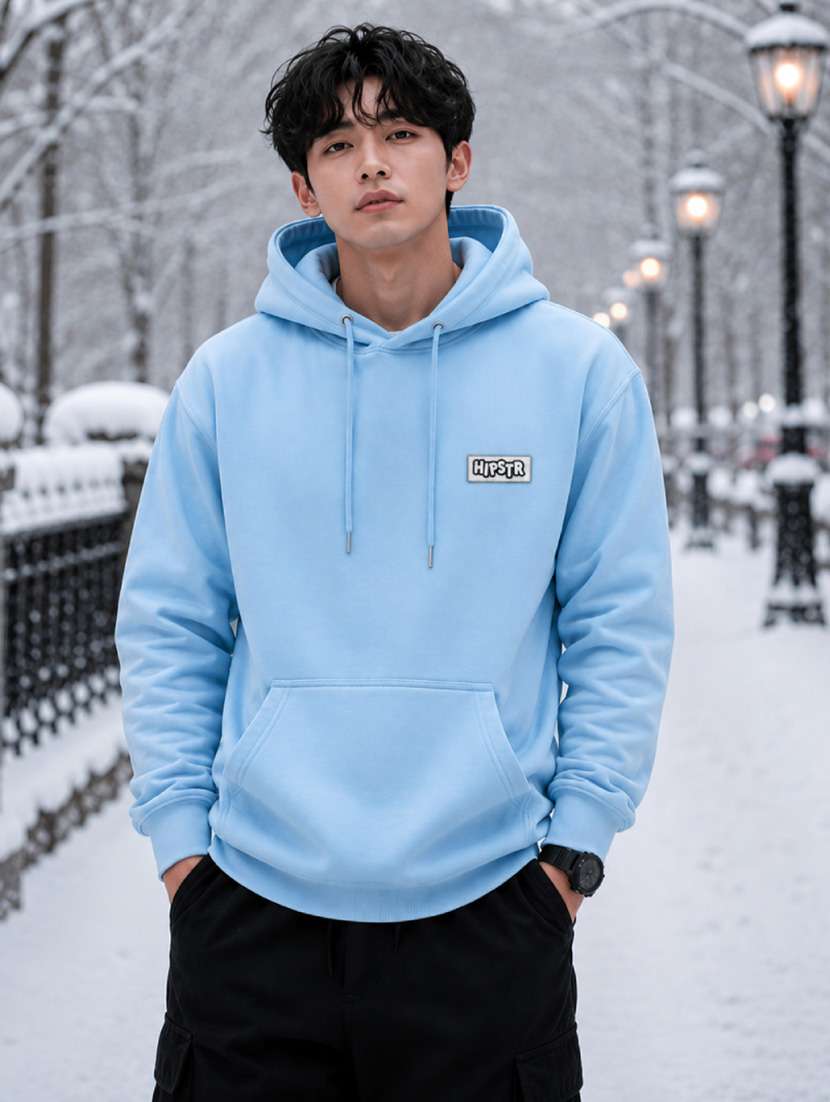 men solid long sleeves hooded sweatshirt