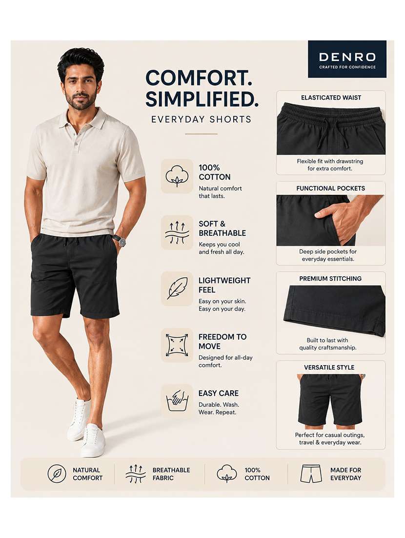 Men Solid Mid Rise Regular Fit Shorts - 22690866 -  Standard Image - 3