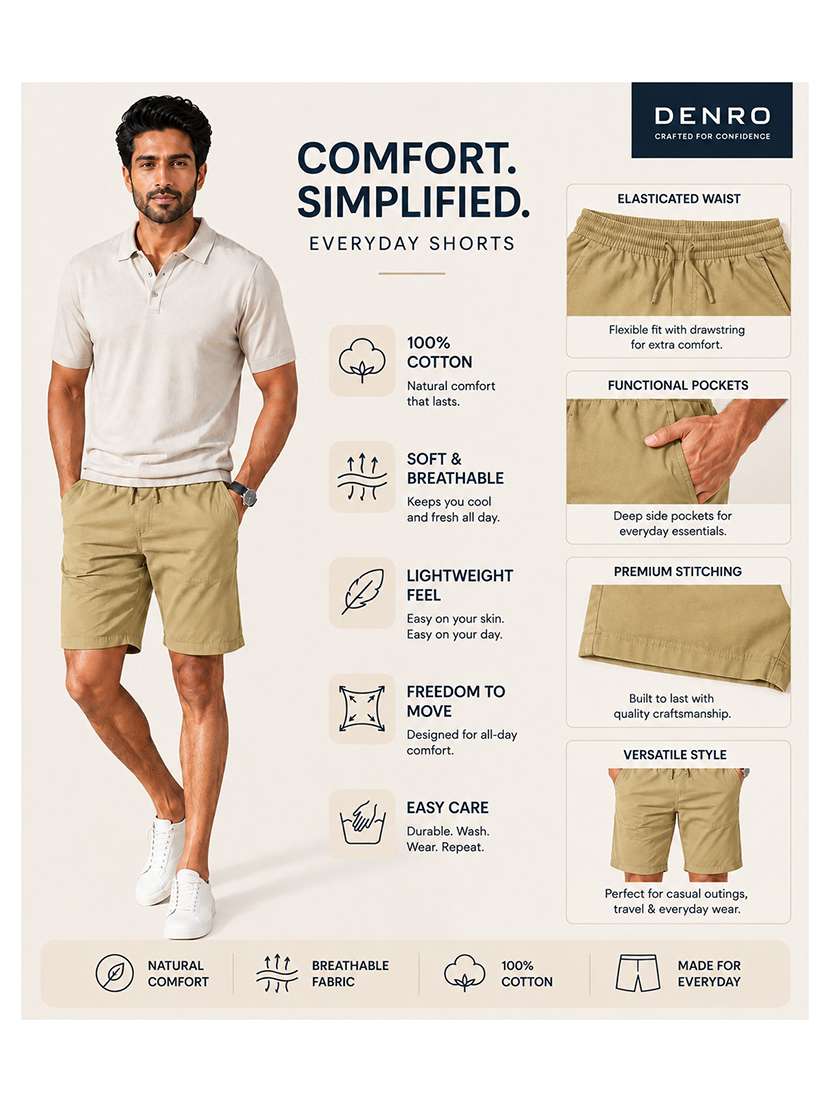 Men Solid Mid Rise Regular Fit Shorts - 22690867 -  Standard Image - 3