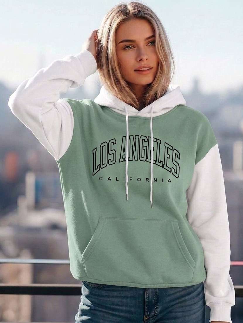 women colourblocked long sleeves hooded sweatshirt