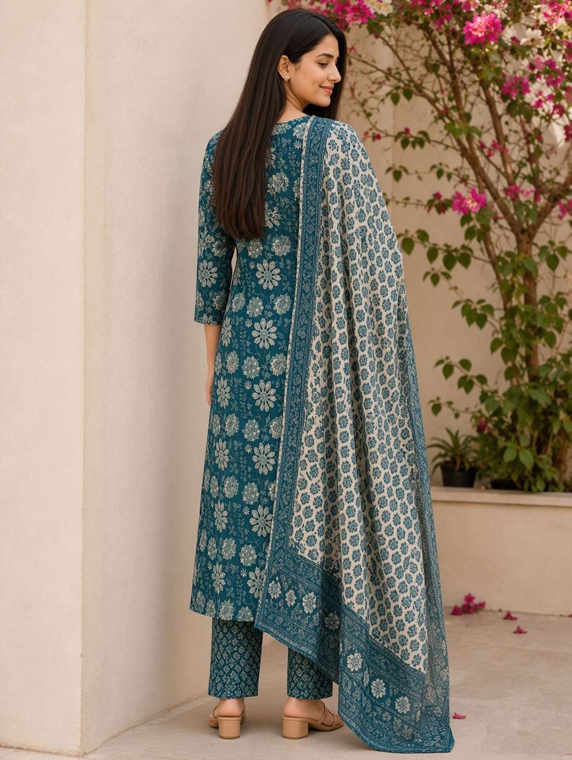 Women Printed Three Quarter Sleeves Kurta Pant Set With Dupatta - 22691006 -  Standard Image - 3