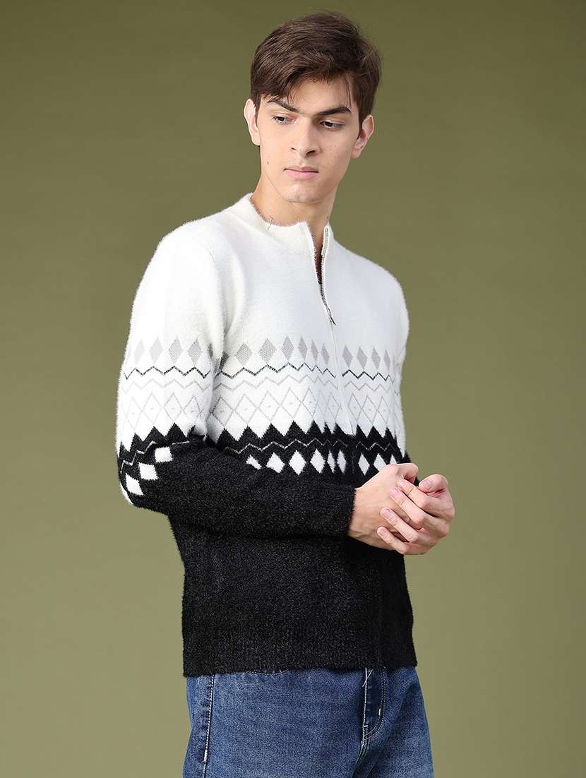Men Geometric Long Sleeve Regular Fit Pullover - 22691709 -  Standard Image - 3