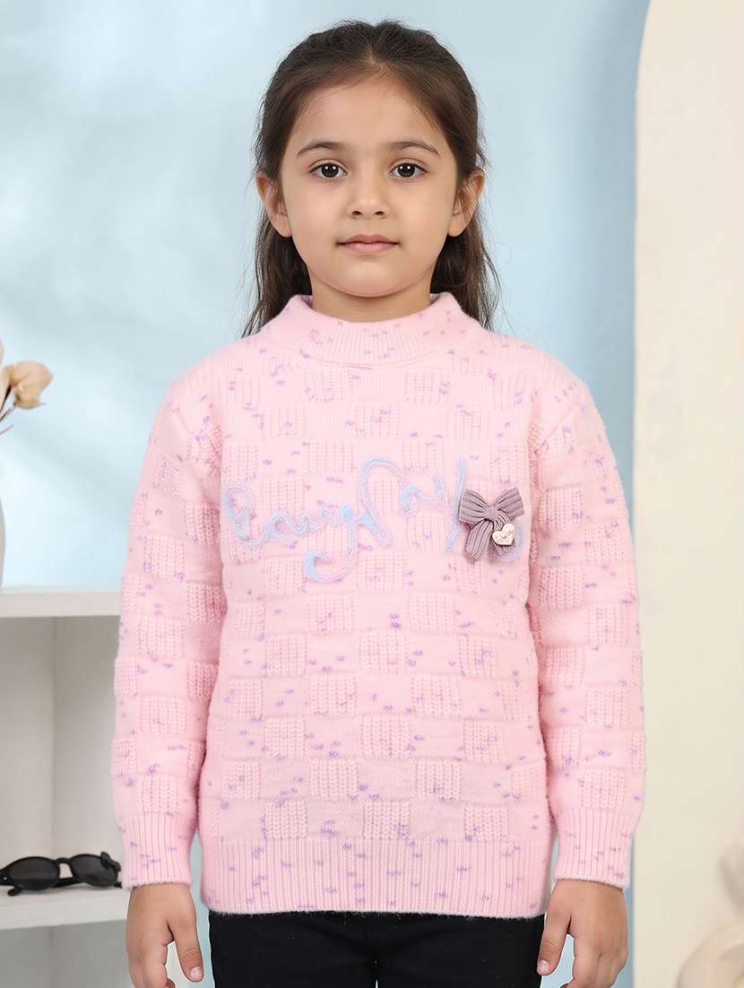 girls self design long sleeves regular sweater