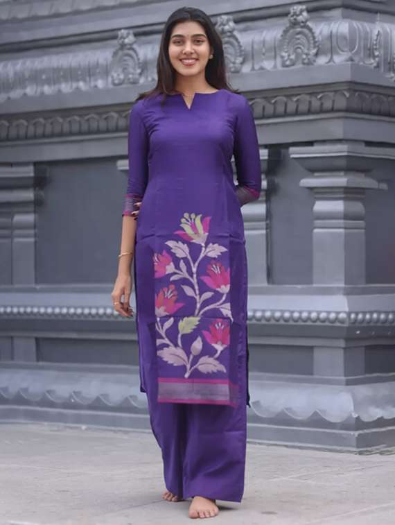 Women Self Design Three Quarter Sleeves Kurta Pant Set With Dupatta - 22692379 -  Standard Image - 3