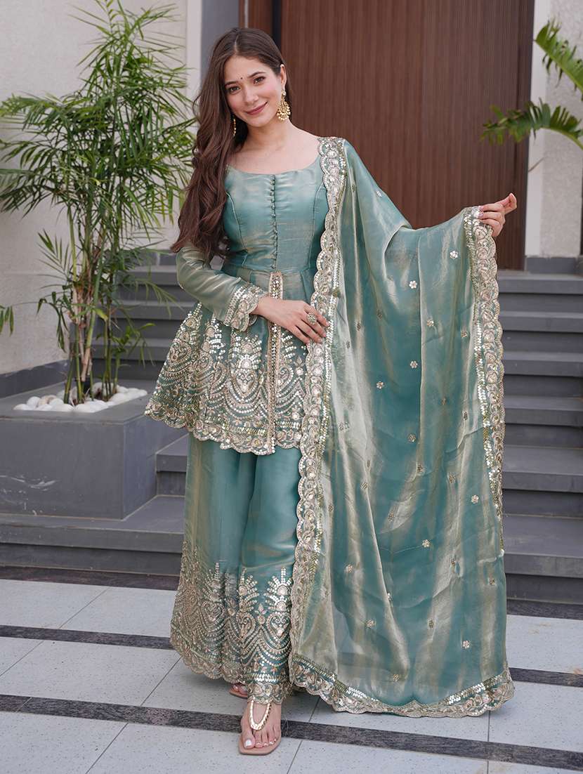 women embroidered long sleeves kurta palazzo set with dupatta