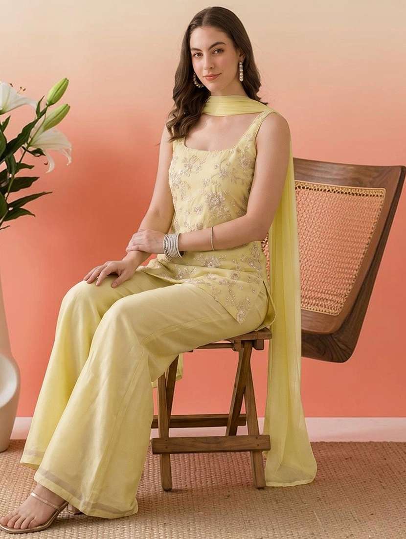 Women Embroidered Sleeveless Kurta Palazzo Set With Dupatta - 22692397 -  Standard Image - 5