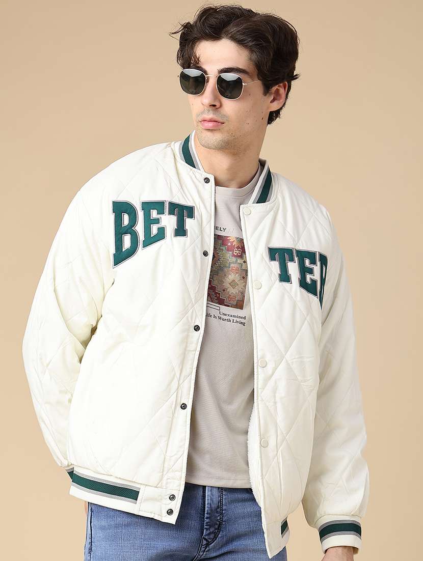 men typographic long sleeve lightweight puffer jacket