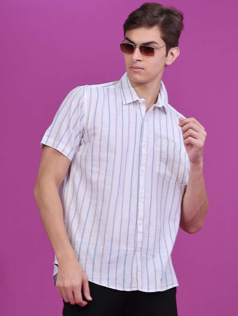 men striped short sleeve regular fit casual shirt