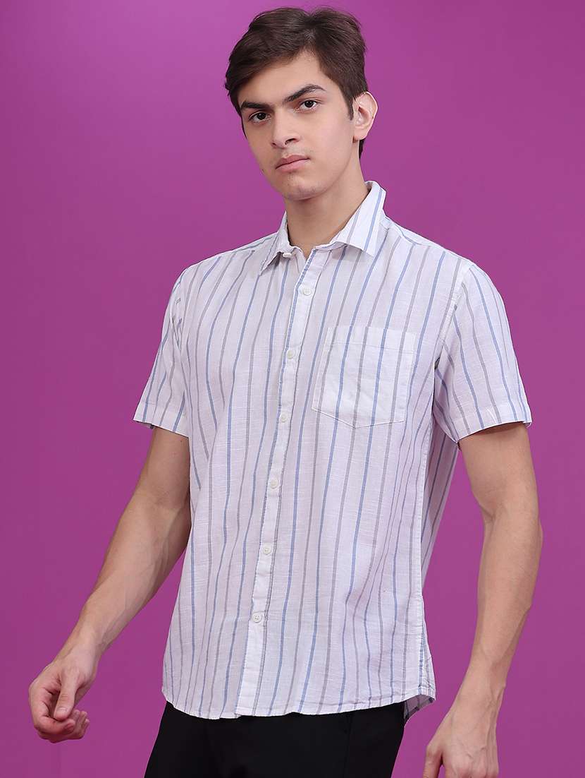 Men Striped Short Sleeve Regular Fit Casual Shirt - 22693215 -  Standard Image - 3
