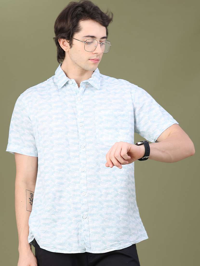men printed short sleeve regular fit casual shirt