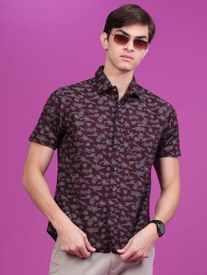 men printed short sleeve slim fit casual shirt