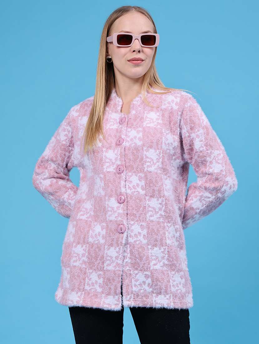 women self design long sleeves cardigan
