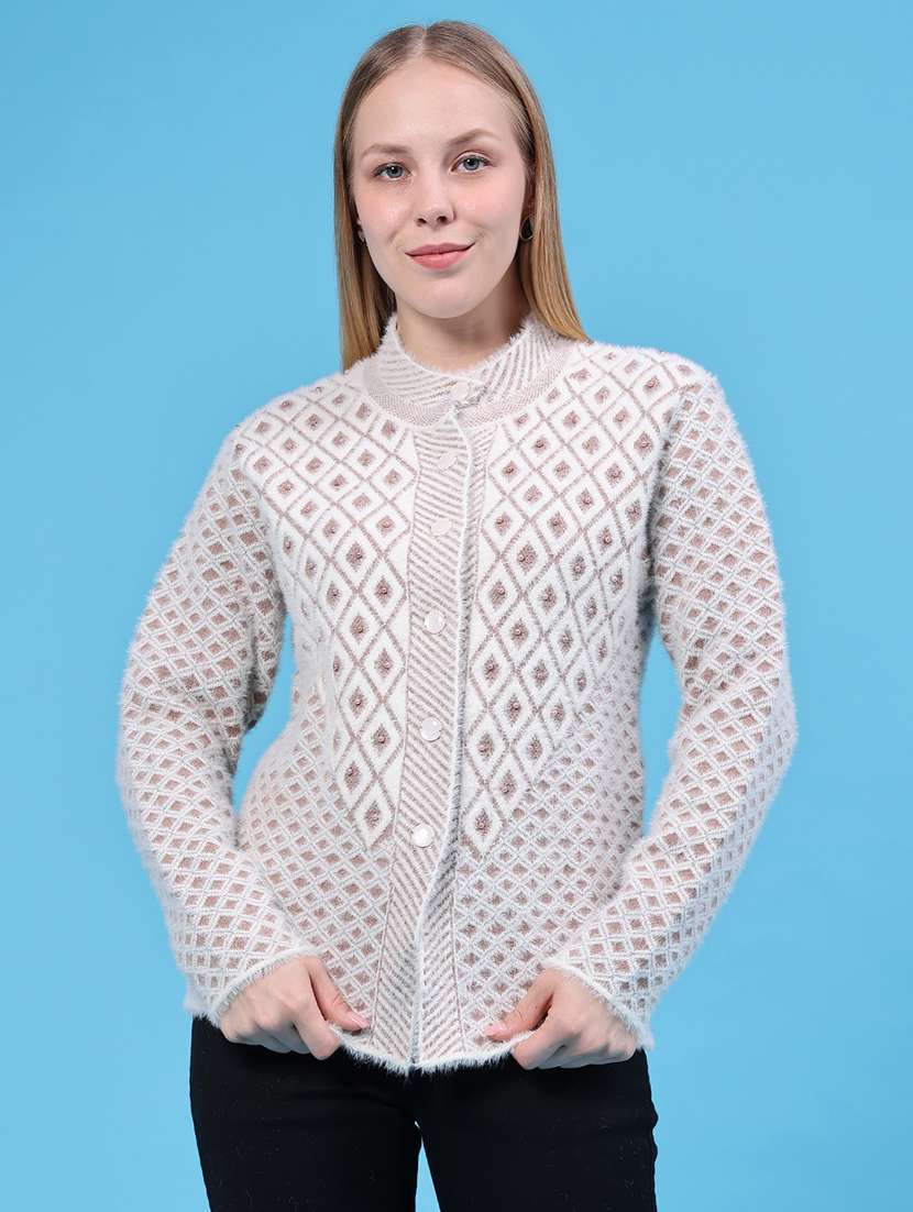 women self design long sleeves cardigan