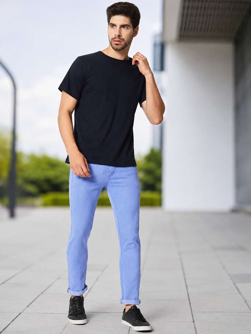 Men Plain Mid Rise Full Length Slim Fit Jeans - 22693600 -  Standard Image - 5