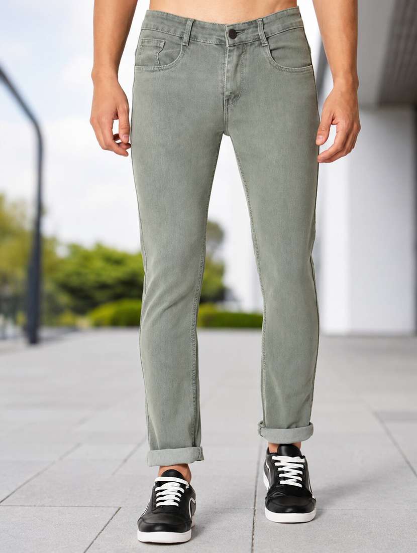 men plain mid rise full length slim fit jeans