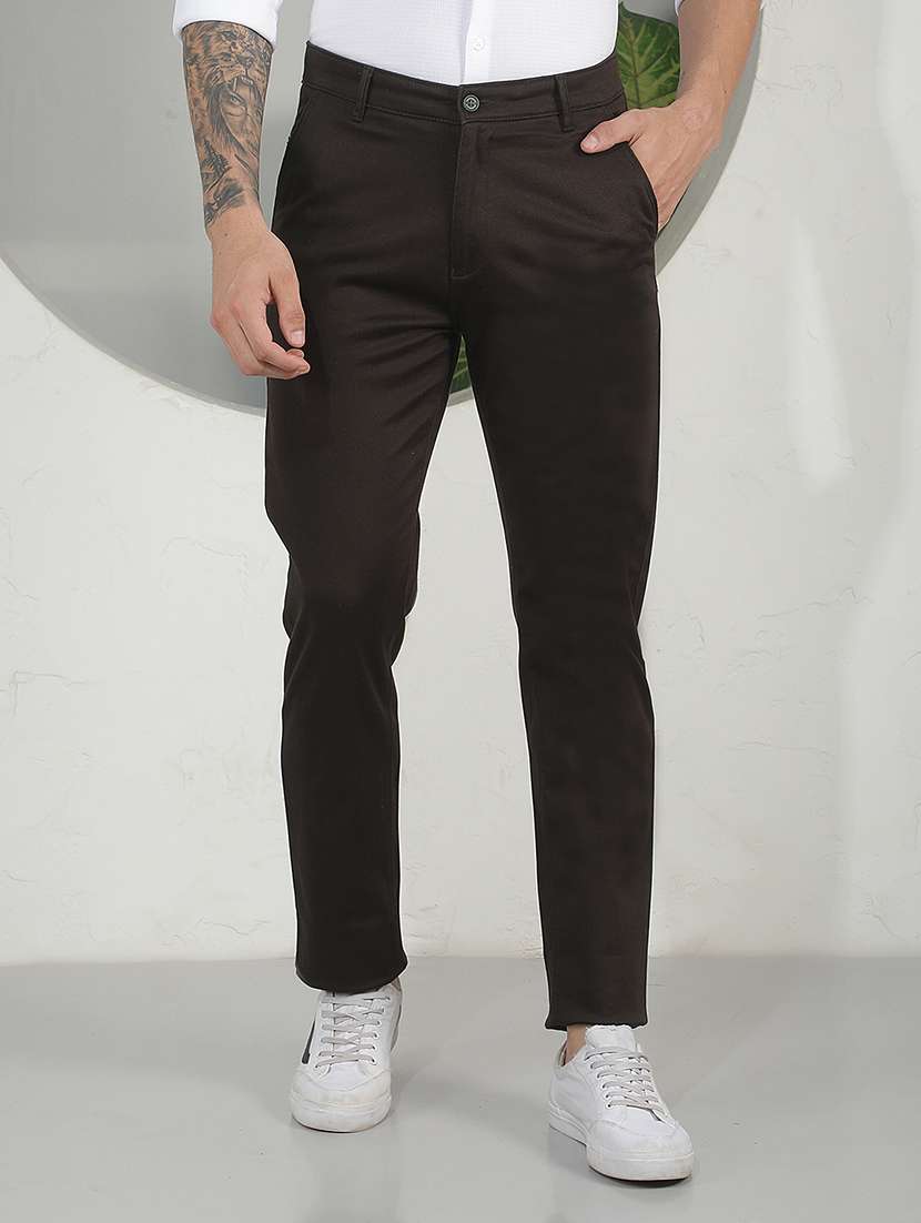 men solid mid rise slim fit chinos