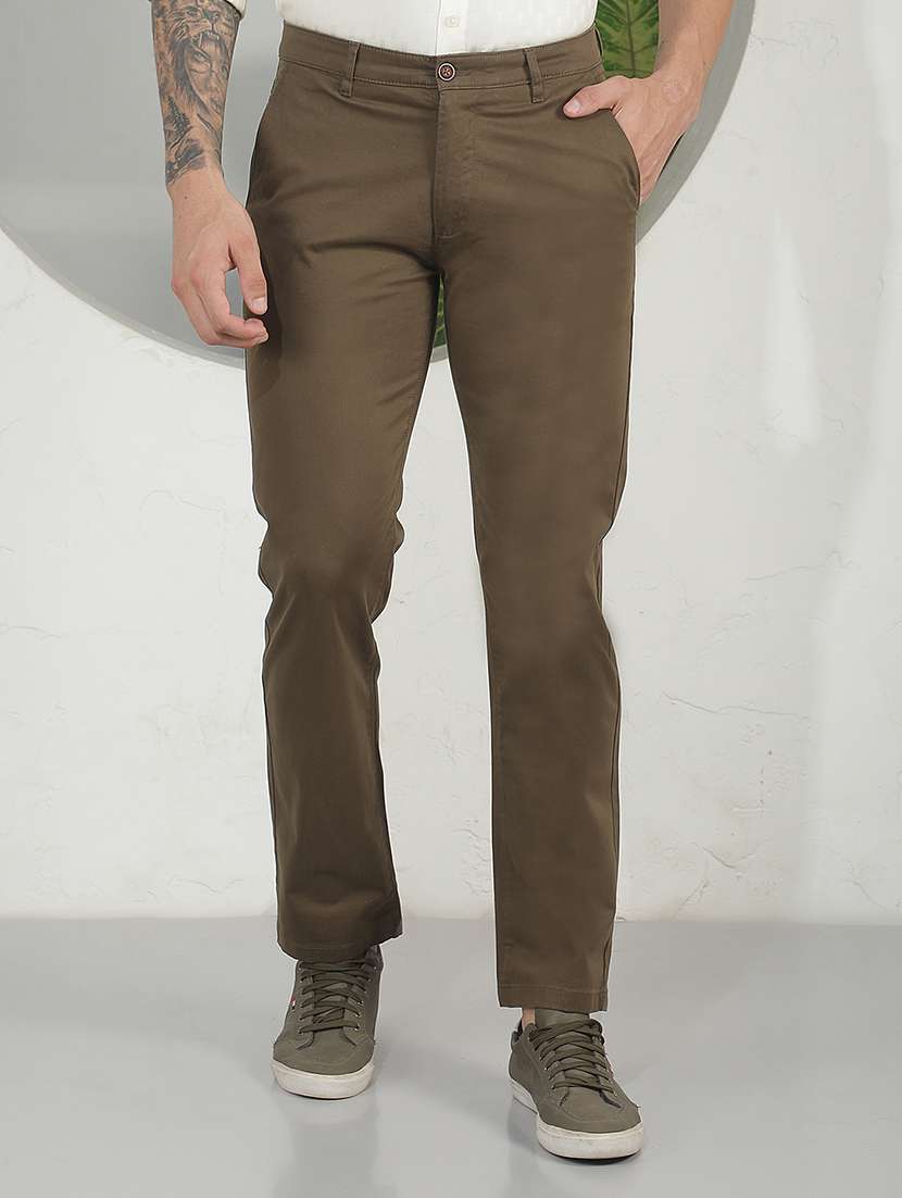 men solid mid rise regular fit chinos
