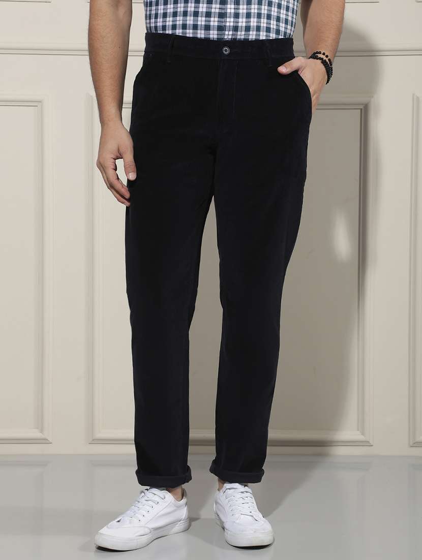 men solid mid rise casual trouser