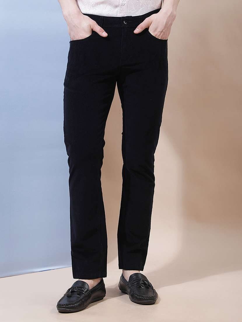 men solid mid rise casual trouser