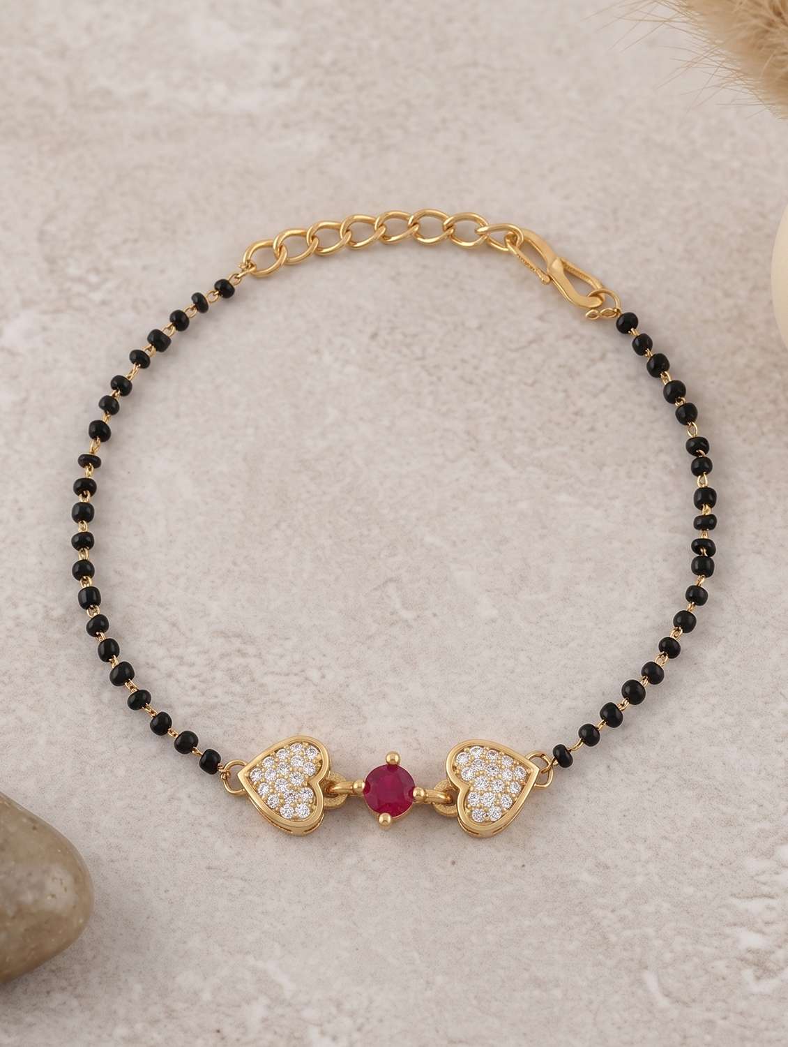 women gold plated heartshape mangalsutra bracelet