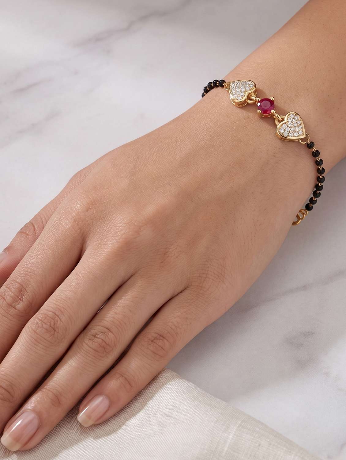 Women Gold Plated Heartshape Mangalsutra Bracelet - 22693842 -  Standard Image - 3