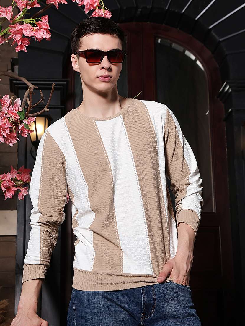 men striped long sleeves regular fit sweatshirt