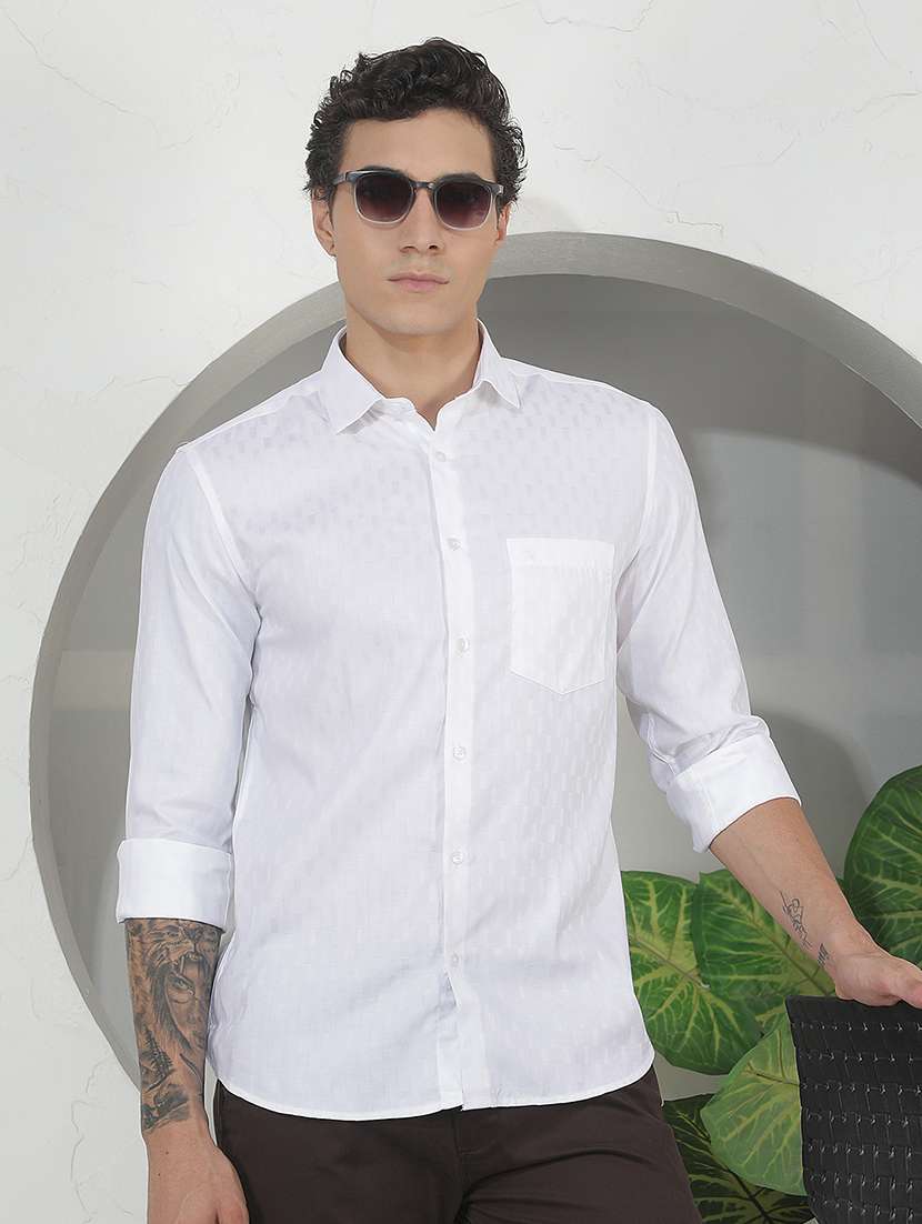 men solid long sleeve slim fit casual shirt