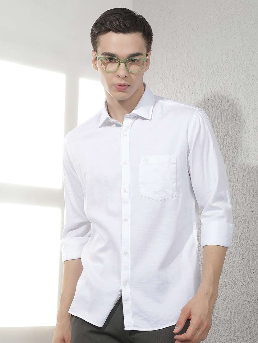 men solid long sleeve slim fit casual shirt