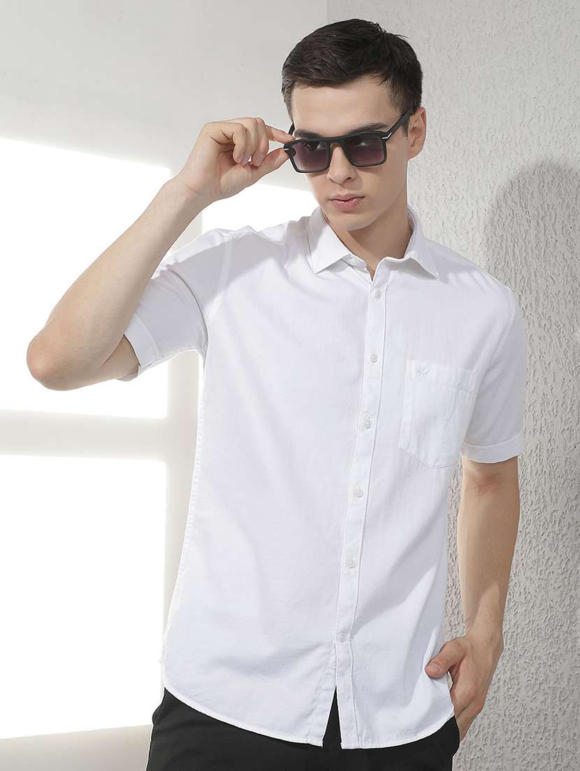 men solid short sleeve slim fit casual shirt