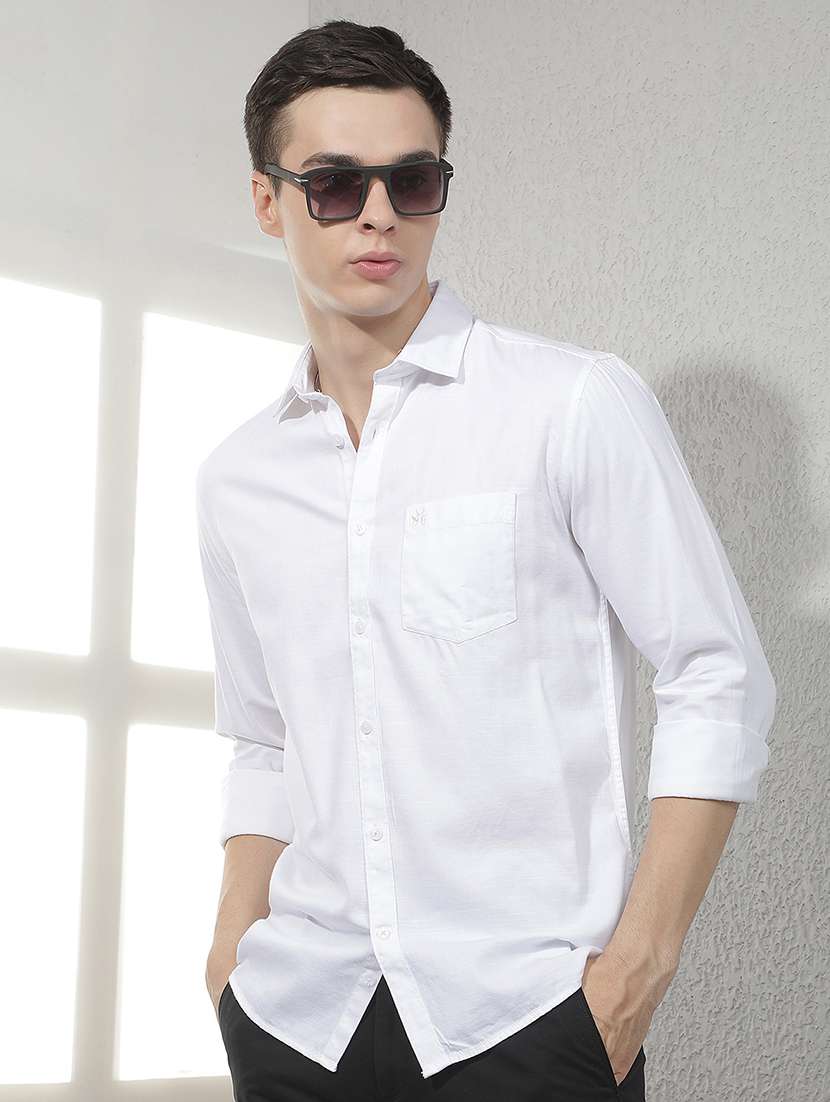 men solid long sleeve slim fit casual shirt
