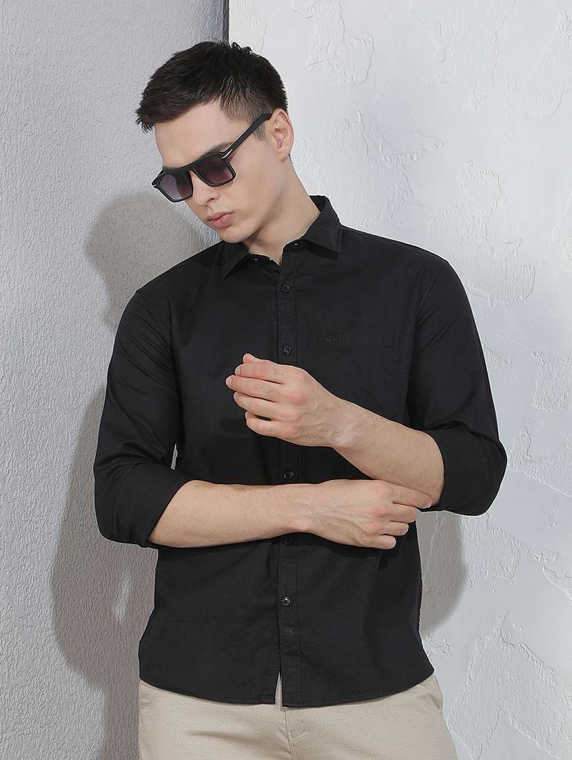 men solid long sleeve slim fit casual shirt