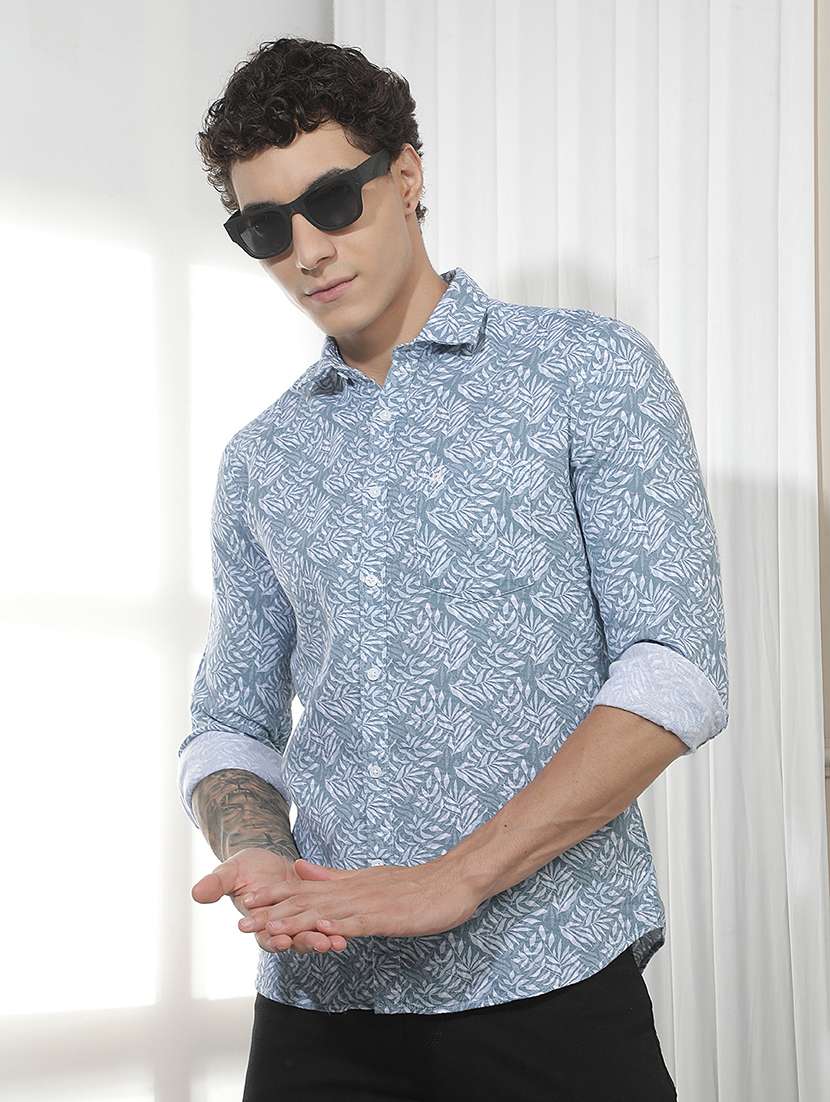 men printed long sleeve slim fit casual shirt