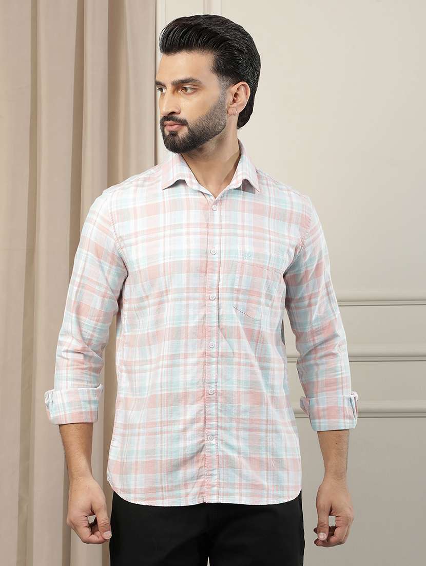 men checkered long sleeve regular fit casual shirt