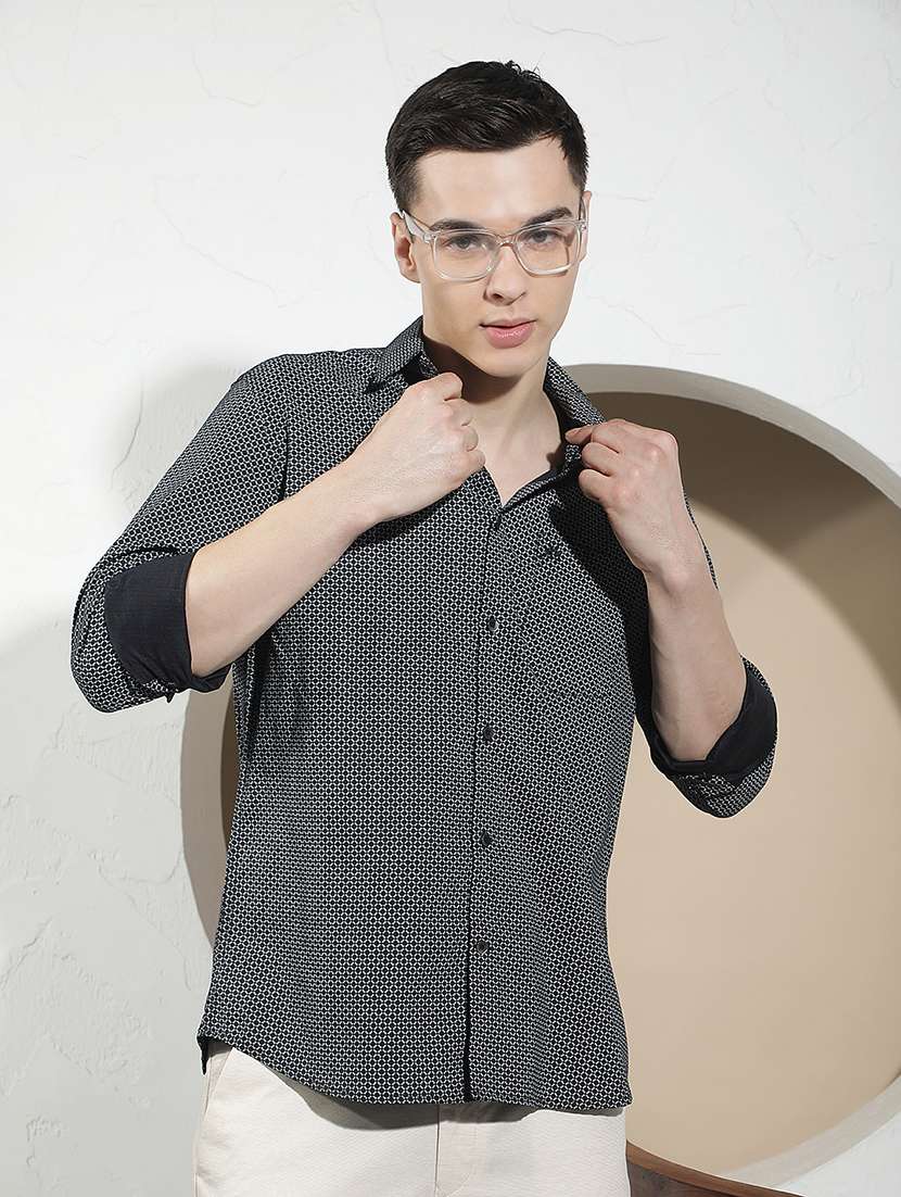 men printed long sleeve regular fit casual shirt