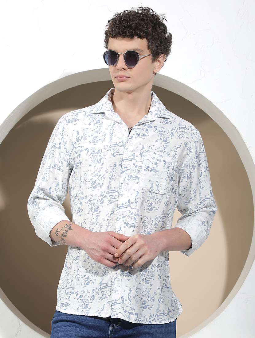 men printed long sleeve slim fit casual shirt
