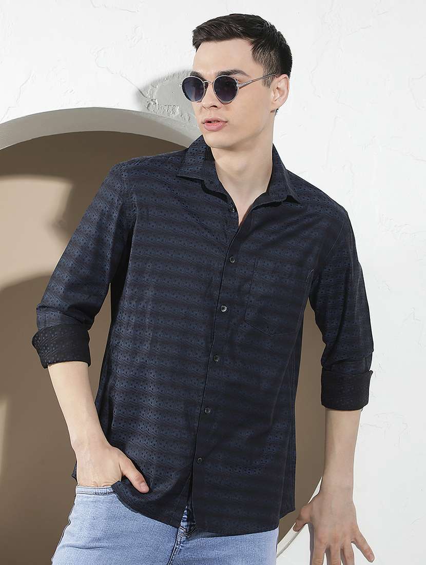 men printed long sleeve regular fit casual shirt