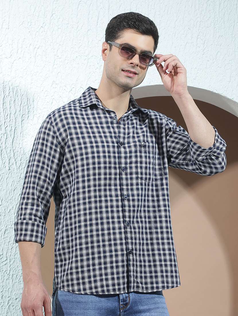 men checkered long sleeve regular fit casual shirt