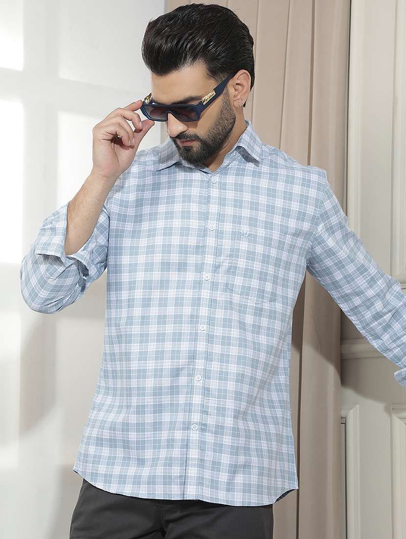 men checkered long sleeve regular fit casual shirt