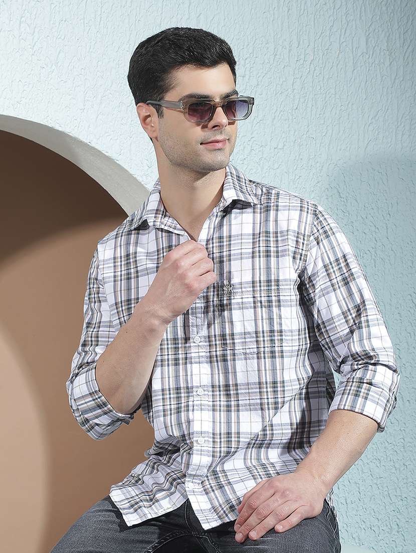 men checkered long sleeve regular fit casual shirt