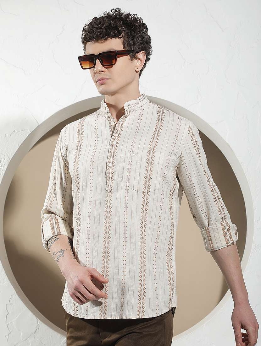 men self design mandarin neck short kurta